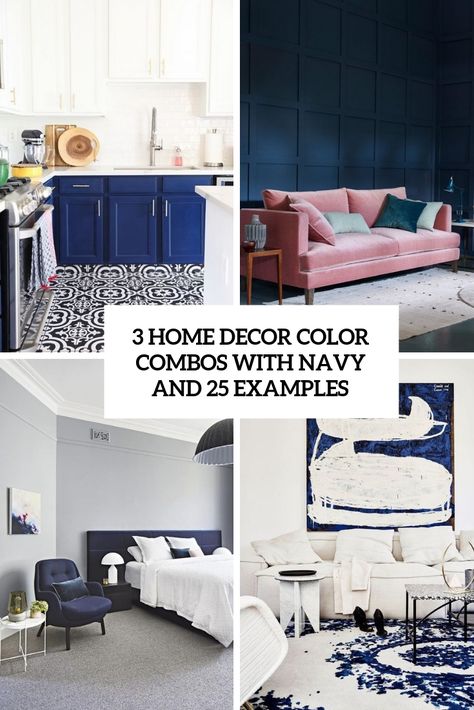 3 Home Decor Color Combos With Navy And 25 Examples Navy Kitchens, Navy Furniture, Pink Velvet Sofa, Navy Home Decor, Small Bathroom Tiles, Airy Bedroom, Bold Kitchen, Are Ideas, Neutral Furniture