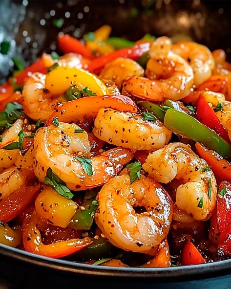 Shrimp and Pepper Stir-Fry Recipe | Quick and Easy Meal Prawns Stir Fry Recipes, Quick And Easy Fish Dinner Recipes, Shrimp And Pepper Stir Fry, Peppers And Shrimp Recipes, Best Shrimp Stir Fry Recipe, Shrimp Peppers And Onions Recipes, Shrimp With Peppers And Onions, Chinese Shrimp Recipes Stir Fry, Sweet Chili Shrimp Stir Fry