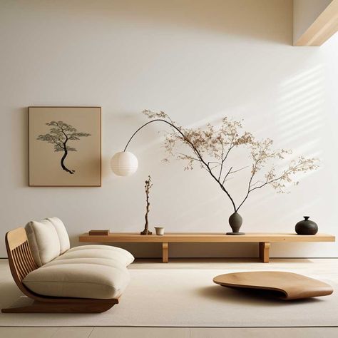 Japanese Living Room Design, Wabi Sabi Interior Design, Japanese Living Room, Japandi Living Room, Japandi Interior Design, Zen Interiors, Japandi Interiors, Japandi Living, Japandi Interior