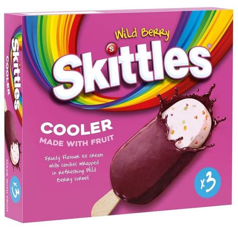 Skittles UK - Wild Berry Skittles Cooler ice cream bars Wild Berry Skittles, Skittles Wild Berry, Berry Skittles, Fruity Ice Cream, Iceland Food, Ice Lollies, Berry Sorbet, Ice Cream Bars, Jello Shot Recipes