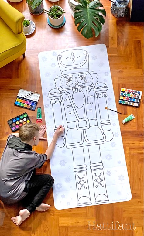 Squeak… 30 pages coloring fun! Print off 30 pages right at home and make your own Giant Nutcracker Poster to color! Nutcracker Poster, Giant Nutcracker, Nutcracker Crafts, Angel Coloring Pages, Classroom Christmas Decorations, Angel Posters, Giant Poster, Poster Christmas, Glue Tape