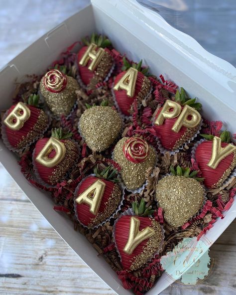 Red Chocolate Covered Strawberries Happy Birthday, Red And Gold Strawberries, 21st Birthday Strawberries, Happy Birthday Strawberries For Him, Chocolate Covered Strawberries For Birthday, Birthday Chocolate Covered Strawberries For Him, Happy Birthday Chocolate Strawberries, Quinceanera Cupcakes, Burgundy Birthday Decorations