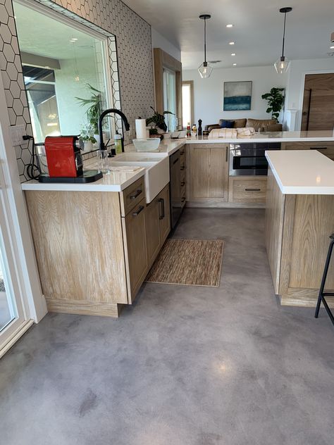 C&N Decorative Concrete Cement Floor Kitchen Ideas, Colored Concrete Floors Interior Design, Concrete Floors Bathroom Ideas, Finished Cement Floors, Concrete Floor Bathroom Ideas, Painted Concrete Bathroom Floor, Concrete Kitchen Flooring, Indoor Cement Floor Ideas, Stamped Concrete Kitchen Floor