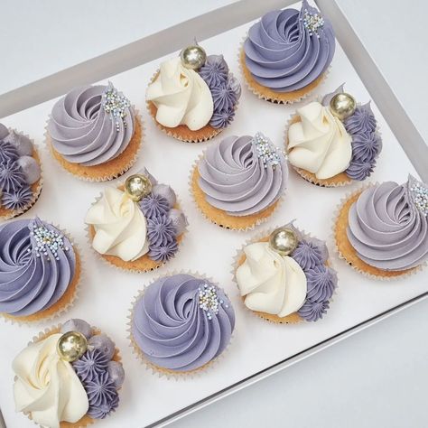 Cupcakes! Which are your favourites..?? It has to be 2 for me, i love anything in those gorgeous Lilac and Mauve tones. I'm using my… | Instagram Pastel Purple Cupcakes, Purple And Silver Cupcakes, Cake Designs With Cupcakes, Work Cupcakes, 2023 Cupcakes, Ramadan Cupcakes, Lilac Cupcakes, Reception Dessert Bar, Purple Wedding Cupcakes