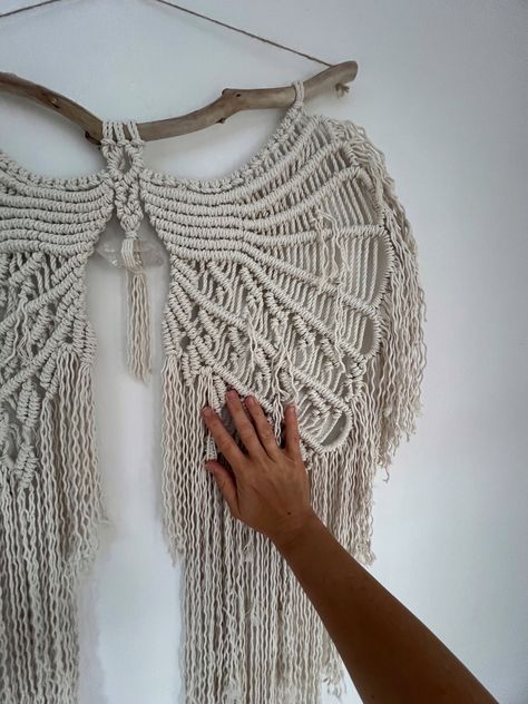 Handmade Macrame Angel Wings with Crystal Quartz, 70cm x 110cm, Boho Wall Decor by BeigeKnot on Etsy Macrame Angel Wings, Macrame Angel, Angel Wings Wall, Crystal Centerpieces, Handmade Macrame, Boho Wall Decor, Large Crystals, Crystal Quartz, Exciting News