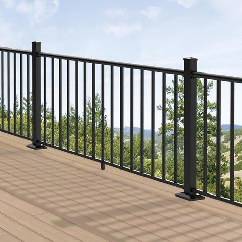 Freedom (Assembled: 8-Ft X 3-Ft) Winchester Matte Black Aluminum Deck Rail Kit With Balusters 73043655 Stairs Height, Outdoor Railings, Trex Deck Lighting, Square Balusters, Metal Deck Railing, Deck Railing Systems, Aluminum Railing Deck, Composite Deck Railing, Stair Kits