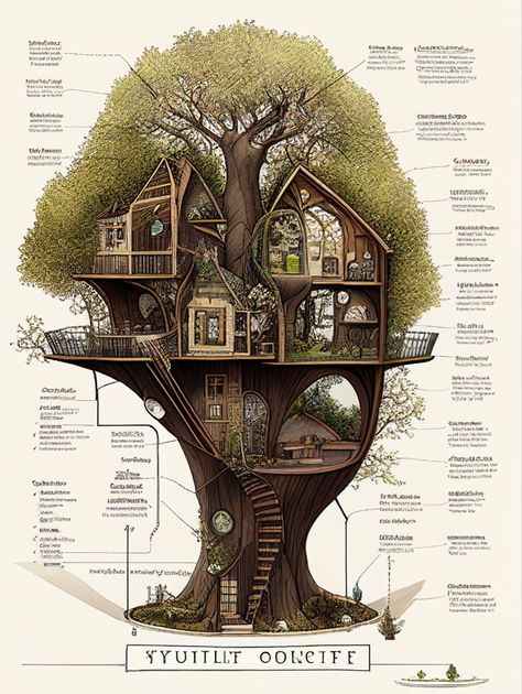 Tree House Reference, Jigsaw Pictures, Elven Tree, Treehouse Design, Tree House Drawing, Name Paintings, Magic House, Storybook Art, Tree House Designs