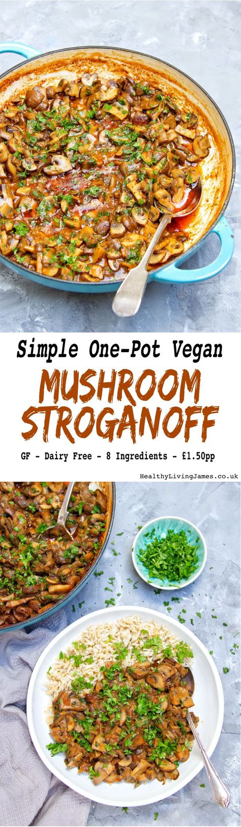 Delicious & simple one pot #vegan #glutenfree mushroom stroganoff. It only contains 8 ingredients you can buy in any supermarket and only costing roughly £1.50pp! It’s the perfect comforting Autumn or winter recipe for the cold evenings incoming. I have a passion for healthy living mainly focusing on quick, healthy and easy recipes that will transform the way you think about food. Find out more at https://healthylivingjames.co.uk/ Goddess Food, Mushroom Stroganoff Recipe, Vegan Mushroom Stroganoff, Wfpb Diet, Main Recipes, Vegan Ideas, Savory Foods, Mushroom Stroganoff, Vegan Mushroom