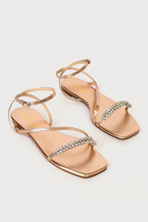 Sandals Classy, Elegant Shoes Flat, Gold Flat Sandals, Sparkly Sandals, Flat Foot, Ankle Strap Sandals Flat, Strap Flats, Elegant Sandals, Rhinestone Flats