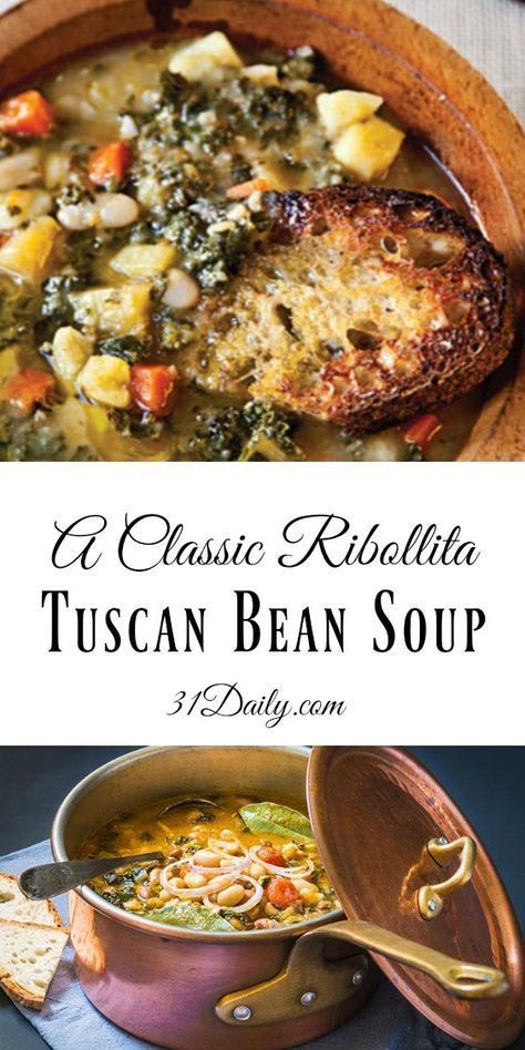 A Classic Ribollita Tuscan Bean Soup at 31Daily.com #soup #beans #vegetables #31Daily Tuscan Bean Soup, Makanan Italia, Bean Soup Recipe, Soup Beans, Healthy Superfoods, Bean Soup Recipes, Resep Diet, Protein Recipes, Easy Soups