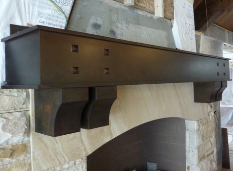 I-Beam from Raw Urth Designs Steel Mantel Fireplace, Steampunk Home Decor, Metal Fireplace, Mantel Design, Custom Metal Fabrication, Steampunk House, Construction Ideas, Stone Facade, Custom Fireplace