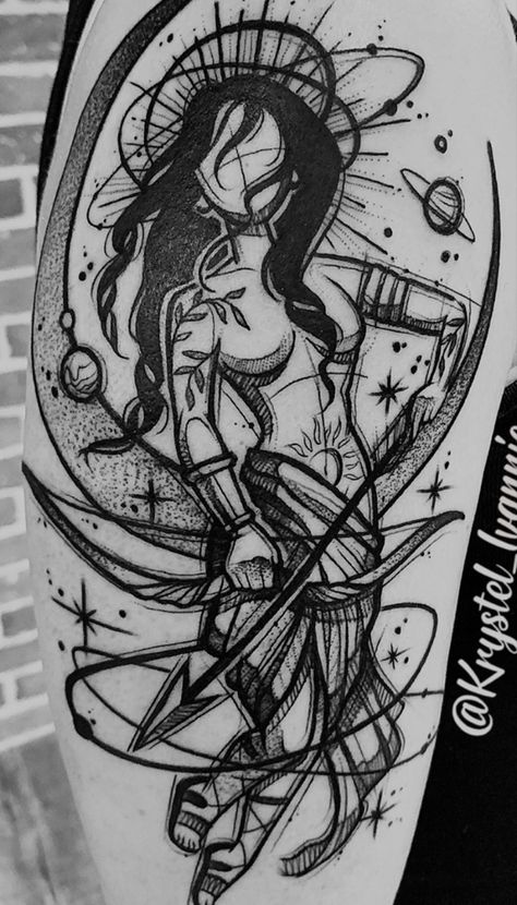 Feminine Viking Tattoo Beautiful, Warrior Theme Tattoo, Goddess Warrior Tattoo, Woman Warrior Tattoo Goddesses, Medusa Tattoo Design For Women, Feminine Warrior, Artemis Tattoo, Archer Tattoo, Sagittarius Tattoo Designs