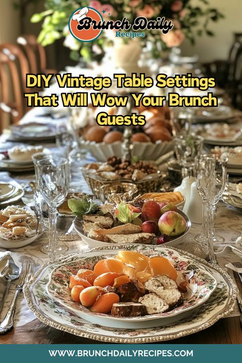 Transform your brunch table with these beautiful DIY vintage table settings! Elegant, timeless, and easy to create. What’s your favorite vintage decor for brunch? #VintageBrunch #DIYDecor #ElegantBrunch Vintage Table Settings, Diy Brunch, Brunch Aesthetic, Vintage Table Setting, Brunch Inspiration, Brunch Decor, Brunch Table, Perfect Brunch, Vintage Ideas