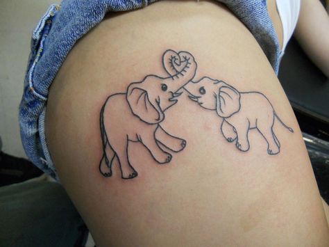 Elephants In Love, Elephant Thigh Tattoo, Elephant Family Tattoo, Elephant Tattoo Meaning, Skull Hand Tattoo, Skeleton Hand Tattoo, Love Tattoo, Japanese Sleeve Tattoos, Elephant Tattoo