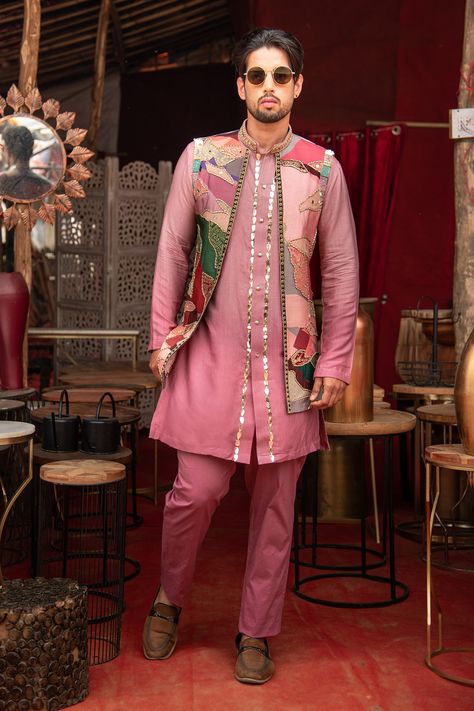 Buy Multi Color Silk Blend Printed Abstract Floral Bundi And Embroidered Kurta Set For Men by Soniya G Online at Aza Fashions. Kurta Set For Men, Wear Store, Nehru Jackets, Kurta Set, Pants Pattern, Abstract Floral, Aza Fashion, Types Of Sleeves, Custom Made