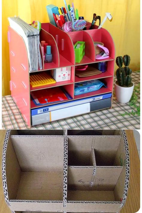 Desk Decor Ideas, Craft Organization Diy, Cardboard Organizer, Cardboard Storage, Desk Organization Diy, Diy Desk Decor, Cardboard Crafts Diy, Úložný Box, Cardboard Box Crafts