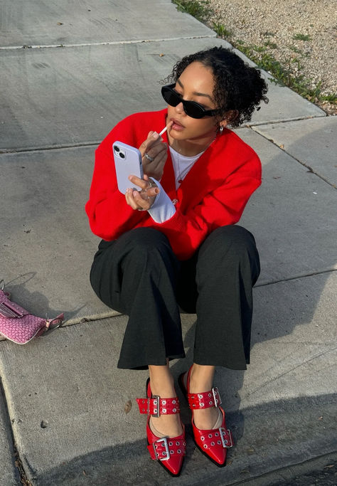 Cherry red style is trending in 2024, and we're loving it from our top to our toes. Add a vibrant burst to your closet with this 2024 trending color. 

Click to shop our cherry red curation 

@vobika 

#Zalando #2024Trends #CherryRed #CherryRedStyle Red Ballerinas Outfit, Red Cardigan Outfit, Detail Outfit, Cardigan Outfit Spring, Red Shoes Outfit, Details Outfit, Red Ballerinas, 2024 Moodboard, Ballerina Outfit