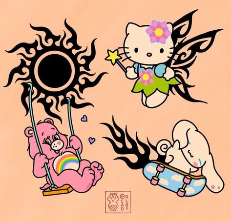 Sanrio Traditional Tattoo, Kawaii Flash Tattoo, American Traditional Tattoo Ideas, Small Chest Tattoos, Traditional Tattoo Ideas, Kawaii Tattoo, Flash Tattoo Designs, Canvas Art Projects, Cute Tiny Tattoos