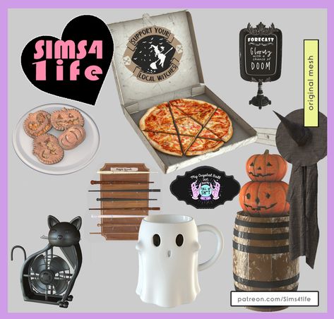 Leosims and Pixel Vibes Halloween collab release! | Sims41ife on Patreon Sims 4 Halloween, Sims 4 Cc Goth, Halloween Furniture, Sims 4 Clutter, Free Sims 4, Sims 4 Dresses, Jem And The Holograms, Sims House Design, Sims 4 Cc Furniture