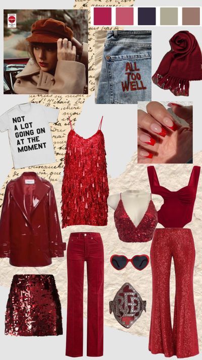 Red Ears Tour Outfit, Red Album Outfits Ideas, Taylor Swift Concert Outfit Eras Tour Red, Red Inspired Outfits Taylor Swift, Red Eras Tour Outfit Ideas, Taylor Swift Concert Outfit Red, Red Era Taylor Swift Outfit, Red Taylor Swift Outfit, Taylor Swift Red Outfits