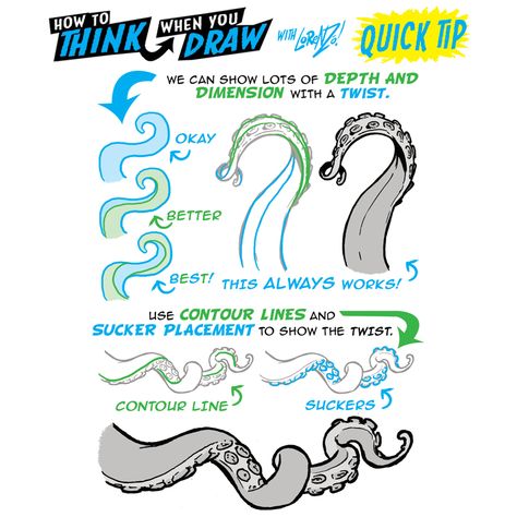 How to THINK when you draw TENTACLES QUICK TIP! by EtheringtonBrothers on DeviantArt Draw Tentacles, Octopus Tentacles Drawing, Tentacle Art, Octopus Drawing, Octopus Art, Art Tips, Drawing Tips, Drawing Techniques, Art Reference Photos