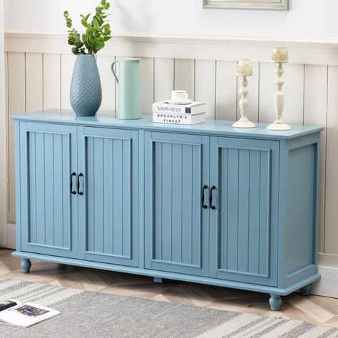 Aristil 62.2'' Wide Sideboard Blue Sideboards And Buffets, Coastal Sideboard, Blue Buffet Sideboard, Frame Paneling, Vertical Slats, Storage Sideboard, Blue Sideboards, Server Cabinet, Accent Storage Cabinet