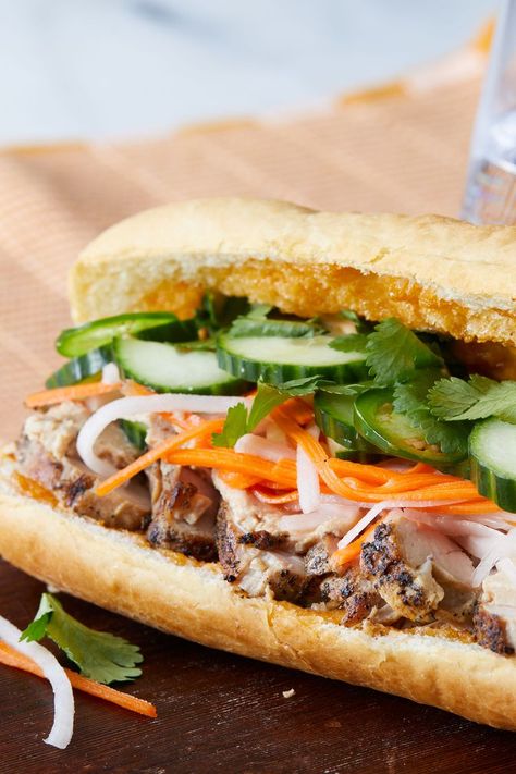 Roasted Pork Bánh Mì (Vietnamese Sandwich) Pork Banh Mi Sandwich, Pork Banh Mi, Roast Pork Sandwich, Crunchy Vegetables, Vietnamese Sandwich, Banh Mi Sandwich, French Roll, 5 Ingredient Dinners, Chef John