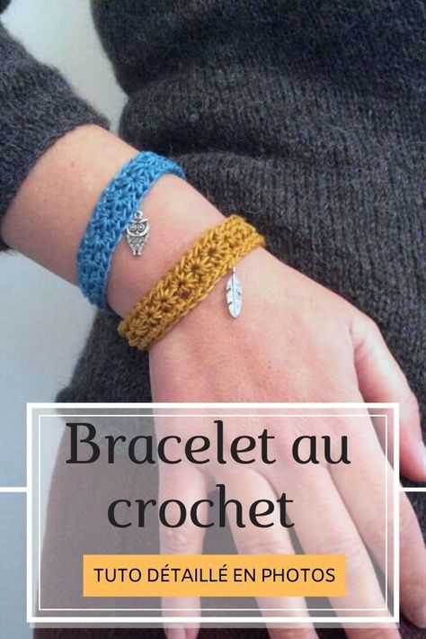 ▷ Bracelet au crochet (tuto) Bracelet Au Crochet, Crochet Bracelet Tutorial, Art Au Crochet, Crochet Bracelets, Crochet Bracelet Pattern, Crochet Couture, Bracelet Crochet, Pola Gelang, Couture Mode