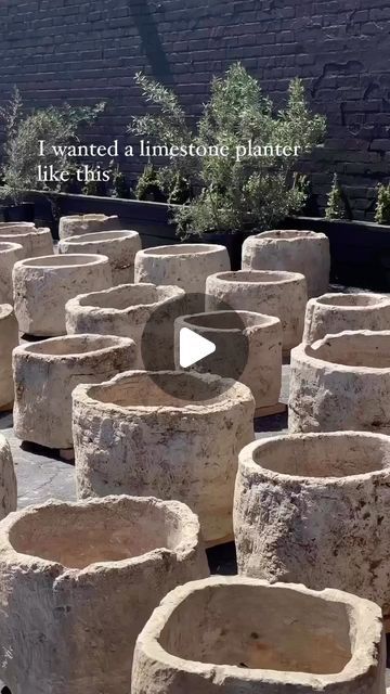 Diy Limestone Planter, Cement Garden Ideas, Cement Balls, Limestone Planter, Tuscan Landscape Design, Concrete Yard, Cement Pots Diy, Large Garden Planters, Rock Planters