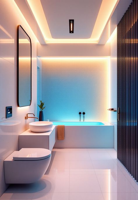 futuristic bathroom ideas Futuristic Bathroom, Self Cleaning Toilet, Art Display Wall, Modern Bathroom Ideas, Smart Glass, Interior Decorating Tips, Floating Vanity, Toilet Cleaning, Shower Screen