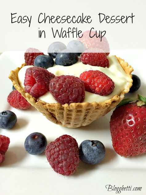 Easy Cheesecake Dessert in Waffle Cup Waffle Bowl Desserts, Waffle Bowl Recipe, Waffle Cups, Memorial Day Dessert, Bowl Desserts, Blue Foods, Blue Sweets, Memorial Day Desserts, Waffle Bowl