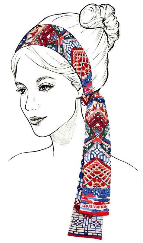 Scarfs Illustration, Scarf Illustration Drawings, Scarves Illustration, Illustration House, Men Louis Vuitton, Fashion Illustration Face, Drawing Collage, Women Louis Vuitton, Scarf Art