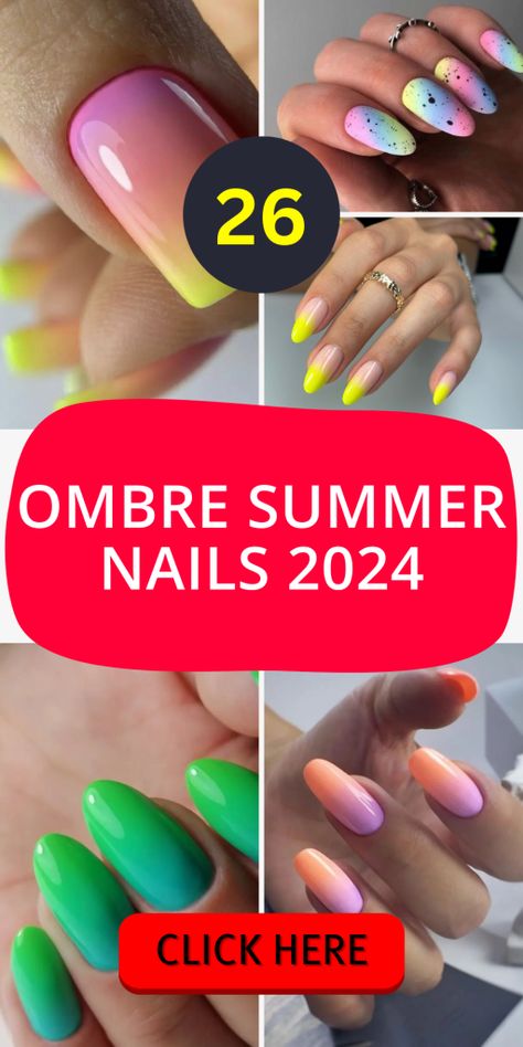 26 Ombre Summer Nails 2024: Trendy Styles for Vibrant Manicures Summer Nails 2024 Trends Short Simple, Ombre Summer Nails, Cupcake Nail Art, Ambre Nails, Summer Nail Inspiration, Summer Nails Neon, Blue And Silver Nails, Fingernail Art, Summer Nails 2024