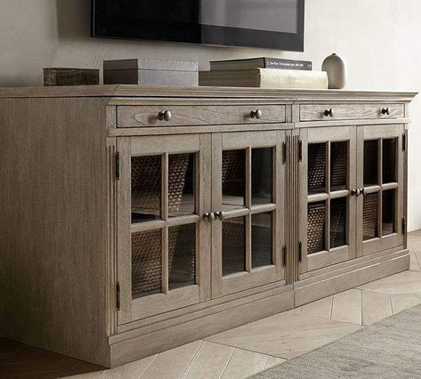 #potterybarn #livingston #tvstand #home #home #decor #forthehome #style #decorating #house #women Tv Stand With Glass Doors, Small Tv Stand, Small Tv, Large Tv Stands, Wooden Tv Stands, Tv Stand And Coffee Table, Living Room Tv Stand, Glass Cabinet Doors, Family Room Design