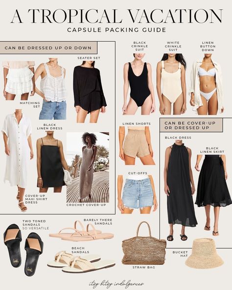 Vacation Maxi Dress Beach, Tropical Getaway Outfits, Packing Capsule, Vacation Lookbook, Packing Capsule Wardrobe, Vacation Capsule Wardrobe, Create Capsule Wardrobe, Vacation Capsule, Tropical Vacation Outfits