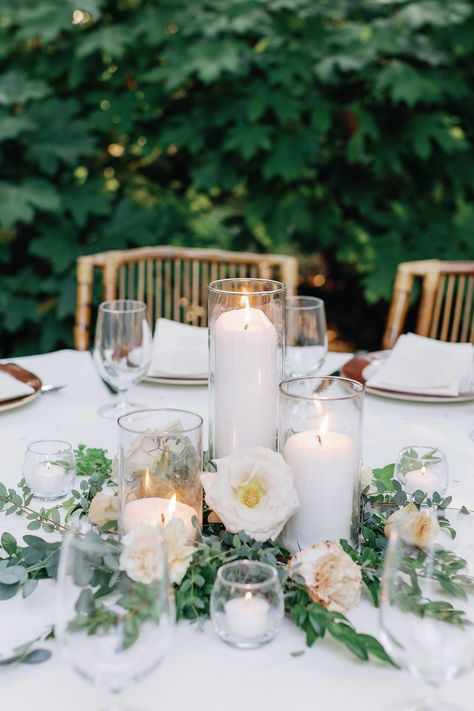 Romantic autumn floral centerpiece with candles, garden roses and lush natural greenery. Nashville wedding florist at RT Lodge. Candle Greenery Centerpiece, Round Table Centerpieces Wedding, Round Table Centerpieces, Rt Lodge, Round Wedding Tables, Whimsical Autumn, At Rt, Green Centerpieces, Greenery Centerpiece