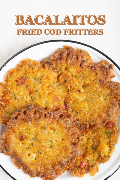 Codfish Fritters Recipe, Cod Fritters Recipe, Codfish Fritters, Puerto Rican Recipes Rice, Salt Fish Recipe, Bacalao Recipe, Cod Fritters, Arepas Recipe, Spanish Foods