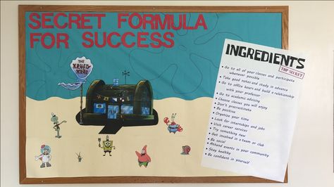 Ra Bulliten Board Ideas Colleges, Ra Bulletin Boards Spongebob, Spongebob Ra Board, Bulliten Board Design, Movie Bulletin Boards, Residence Life Bulletin Boards, Res Life Bulletin Boards, Teacher Classroom Posters, Resident Assistant Bulletin Boards