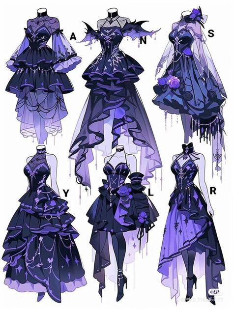 Type Of Purple Color, Art Clothes Ideas, Outfits Art Reference, Fantasy Outfit Reference, Demon Slayer Oc Name Ideas, Types Of Headbands, Oc Details, Demon Slayer Ocs, Dress Design Drawing