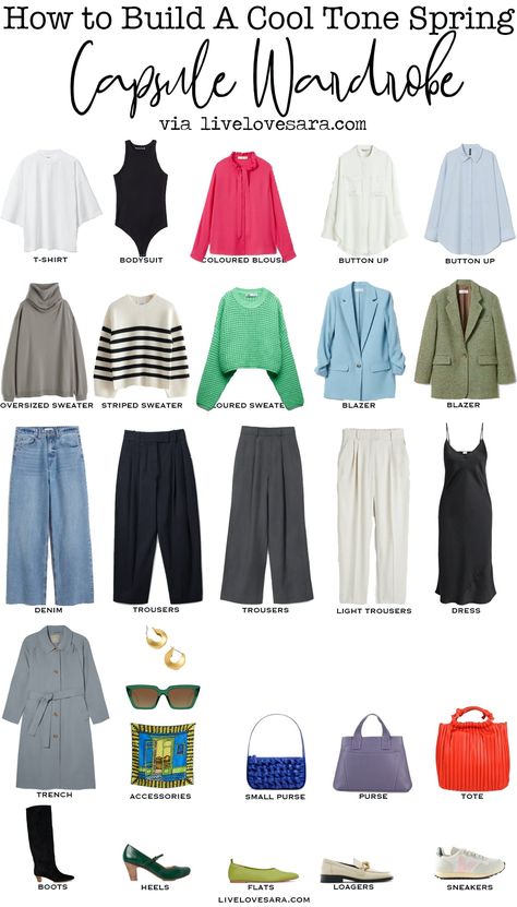 How to Build a Spring Capsule Wardrobe in a Cool Tone Palette - livelovesara Cool Tone Palette, Toned Spring, Capsule Wardrobe How To Build A, Plus Size Capsule Wardrobe, Over 40 Fashion, Capsule Wardrobe Women, 40 Fashion, Small Wardrobe, Spring Capsule