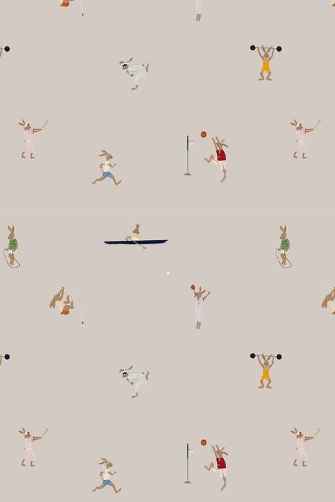 Wallpaper Rabbit Gym - Etsy Canada Phone Wallper, Playful Wallpaper, Sports Wallpaper, Active Design, Birth Announcement Boy, Back Wallpaper, Birth Announcement Girl, Birth Announcement Card, Beige Wallpaper