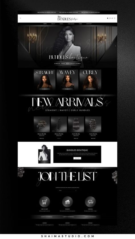 Creative website design Wig Boutique, Website Design Shopify, Elegant Website Design, Gold Website, Black Website, Jewelry Website Design, Boutique Website, Fashion Website Design, Unique Web Design