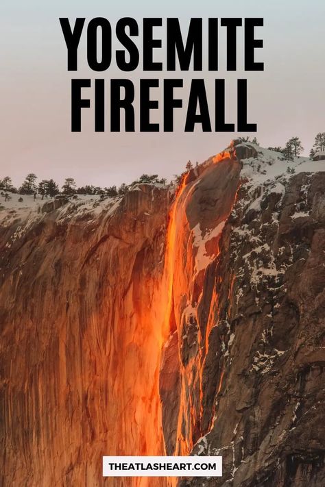 Are you interested in seeing Yosemite's once-a-year phenomenon known as Firefall? Yosemite Firefall occurs when the light hitting Horsetail Falls glows orange as the sun sets. It's a beautiful and magical experience! Click through to get the most accurate and up-to-date information on how to make your Firefall experience great. #yosemite #firefall #california #nationalparks #HorsetailFalls Firefall Yosemite, Yosemite Firefall, Yosemite Waterfalls, Horsetail Falls, Pinnacles National Park, Channel Islands National Park, Lassen Volcanic National Park, Redwood National Park, Kings Canyon National Park