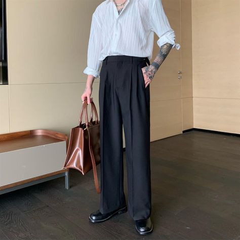 Man Suits Pants Wide Leg Black Pleated Baggy Summer 2024 Fashion Stylish Trousers for Men Korean High Waist Suit Men, Men’s Pleated Pants, Korean Mens Style, Korean Pants Outfit Men, Tailored Pants Outfit Men, Korean Trousers Men, Korean Pants Outfit, Suit Trousers Men, Suit Pants Outfit