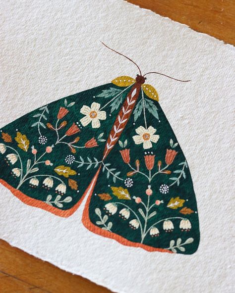 Flora Waycott, Moth Illustration, Arte Folk, Moth Art, Gouache Illustrations, Bug Art, Scandinavian Folk Art, Insect Art, Affinity Designer