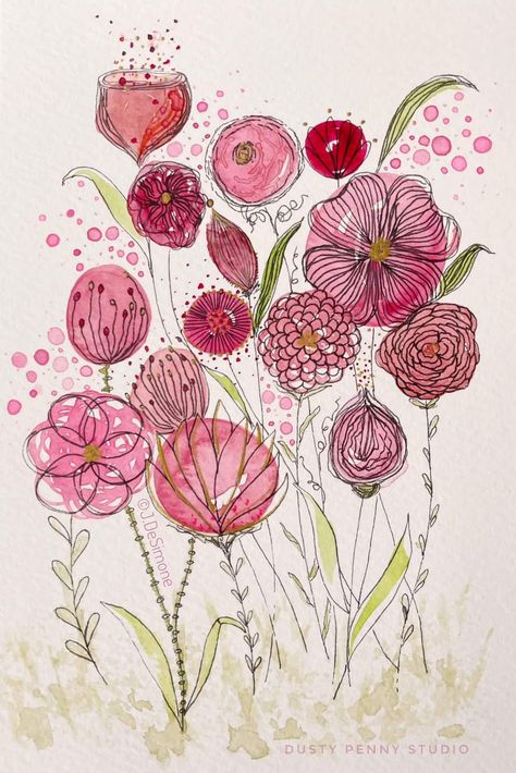 Doodle Art Flowers Watercolour, Pen And Watercolor Flowers, Watercolor Pen Art, Doodle Art Flowers, Learn Watercolor Painting, Watercolor Flowers Tutorial, Diy Watercolor Painting, Watercolor Projects, Abstract Watercolor Art