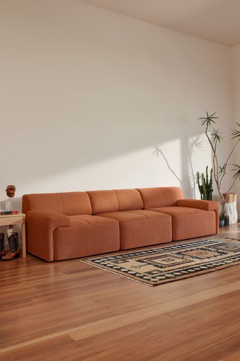 Terracotta Couch, Terracotta Living Room, Modern Modular Sofas, High Quality Sofas, Interior Design Games, Sofa With Chaise, Seat Design, L Shaped Sofa, Open Plan Living