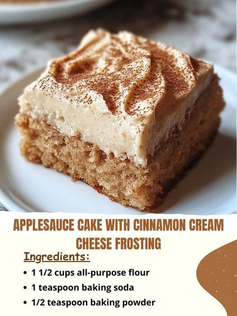 Applesauce Cake With Cinnamon Cream Cheese Icing, Cake With Cinnamon, Cinnamon Cream Cheese, Applesauce Cake, Cinnamon Cream Cheese Frosting, Cheese Frosting, Cream Cheese Frosting, 2 Cups, Purpose Flour