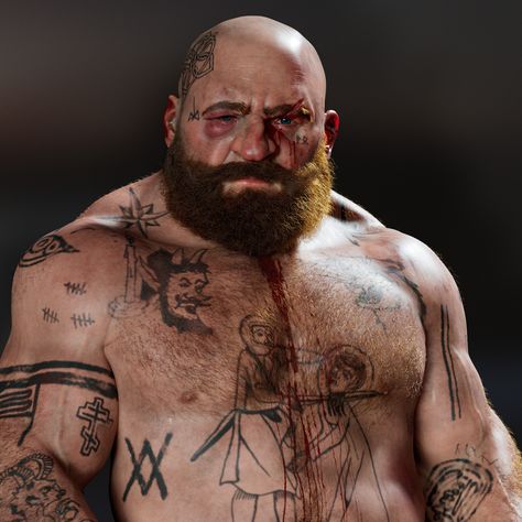 Old Bodybuilder, Bare Knuckle, Marvelous Designer, Zbrush, Tattoos