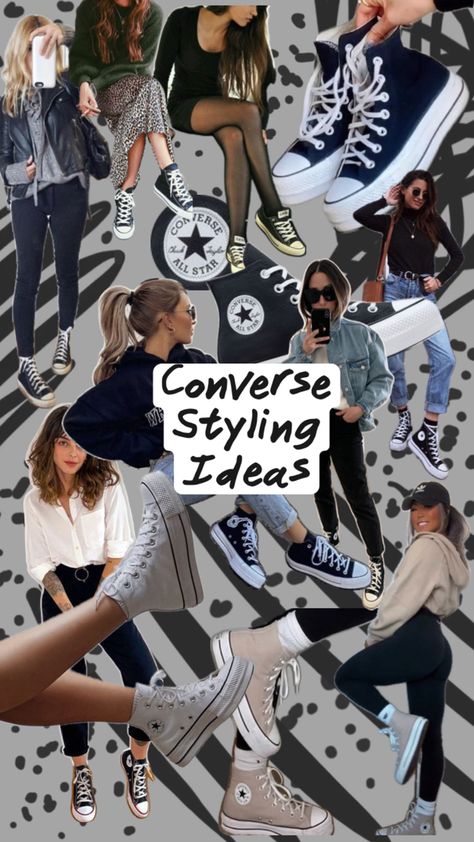 How to style high top Converse sneakers; outfit inspiration and ideas How To Style High Top Converse, Style High Top Converse, Converse Styling, Converse Sneakers Outfit, High Tops Outfit, High Top Converse Outfits, Converse Outfits, High Top Converse, Outfits With Converse